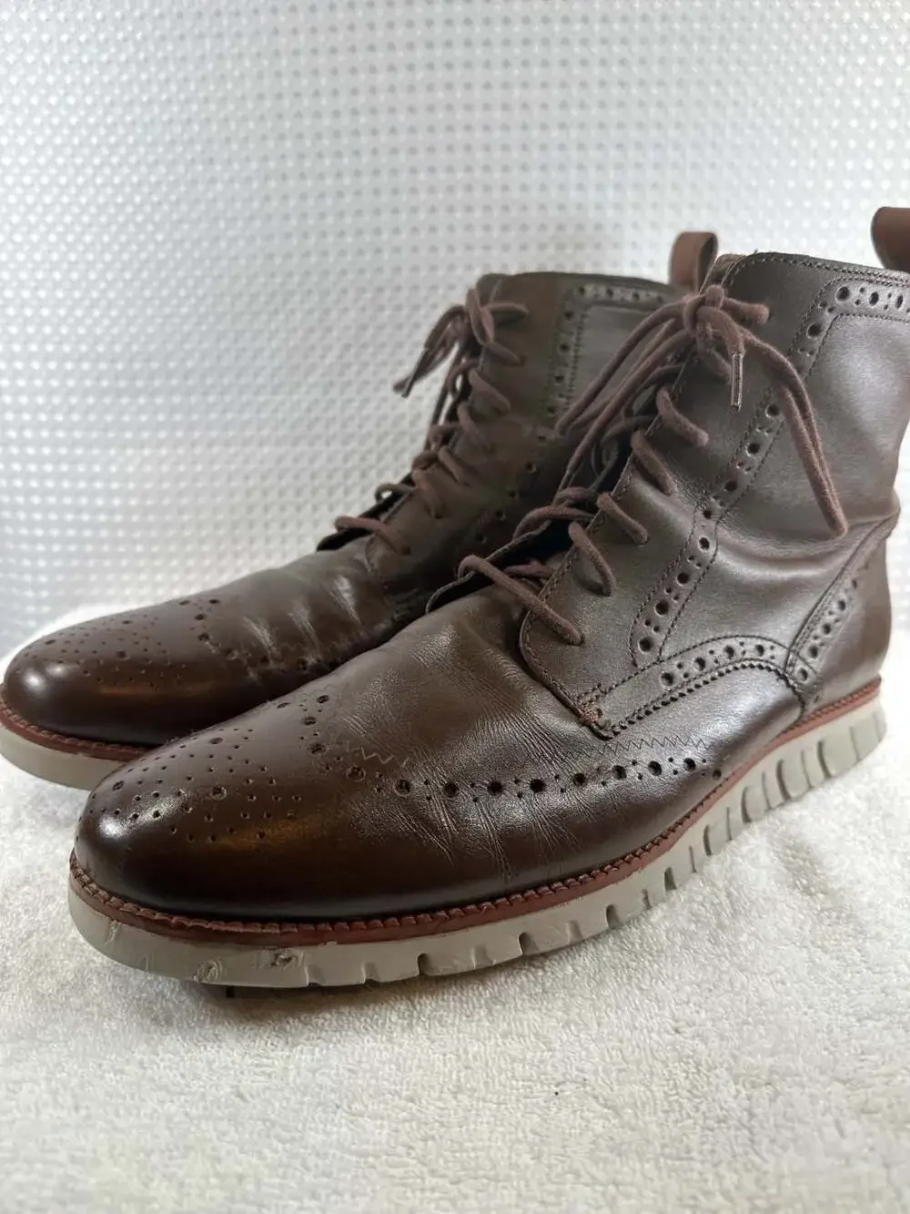 Cole Haan Zerogrand Water Resistant Wingtip Boots Brown Leather Men's Size 12M